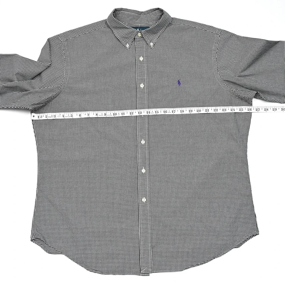 VTG Polo Ralph Lauren Shirt Mens XL Black White‎ Plaid Gingham Check Button Down